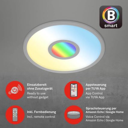 Brilo - Светодиодный потолочный RGB-светильник с регулированием яркости CENTRO LED/24W/230V 2700-6500K Wi-Fi Tuya + дистанционное управление
