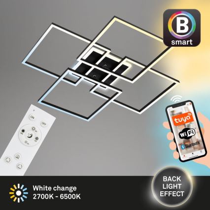 Brilo - Светодиодный диммируемый потолочный светильник FRAME LED/50W/230V 2700-6500K 72,4x72,4cm чёрный Wi-Fi Tuya + пульт дистанционного управления