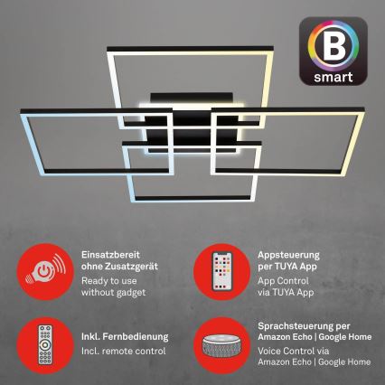 Brilo - Светодиодный диммируемый потолочный светильник FRAME LED/50W/230V 2700-6500K 72,4x72,4cm чёрный Wi-Fi Tuya + пульт дистанционного управления
