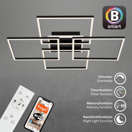 Brilo - Светодиодный диммируемый потолочный светильник FRAME LED/50W/230V 2700-6500K 72,4x72,4cm чёрный Wi-Fi Tuya + пульт дистанционного управления