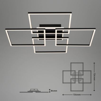 Brilo - Светодиодный диммируемый потолочный светильник FRAME LED/50W/230V 2700-6500K 72,4x72,4cm чёрный Wi-Fi Tuya + пульт дистанционного управления