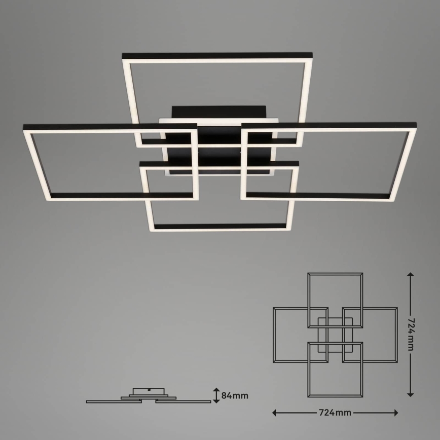 Brilo - Светодиодный диммируемый потолочный светильник FRAME LED/50W/230V 2700-6500K 72,4x72,4cm чёрный Wi-Fi Tuya + пульт дистанционного управления