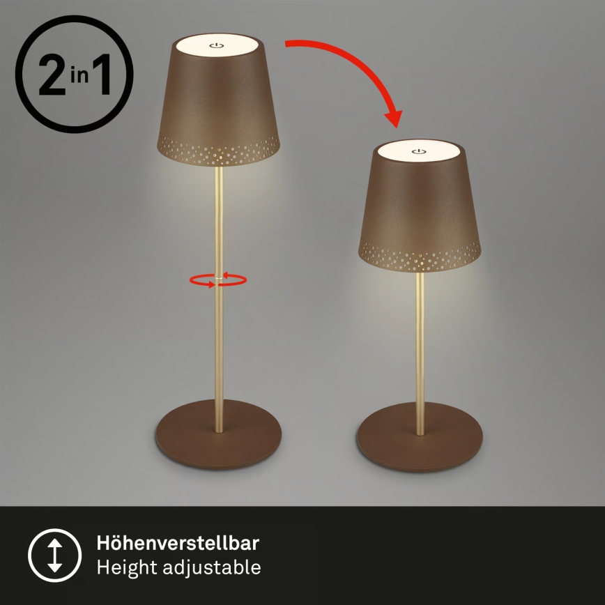 Brilo - LED акумуляторна сенсорна зовнішня настільна лампа з регулюванням яскравості KIKI LED/2,6W/5V IP44 2600 mAh коричнева