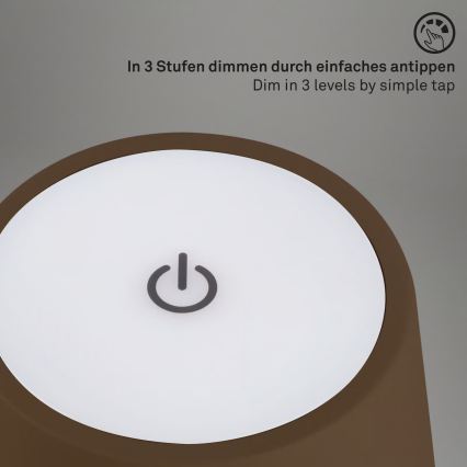 Brilo - LED акумуляторна сенсорна зовнішня настільна лампа з регулюванням яскравості KIKI LED/2,6W/5V IP44 2600 mAh коричнева