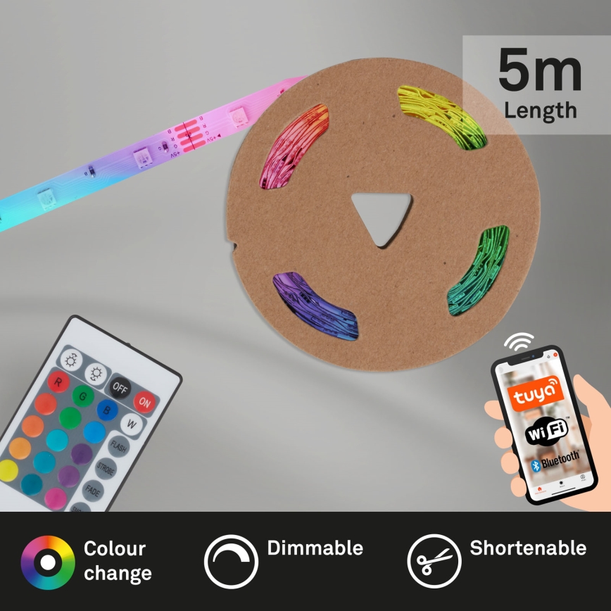Brilo - Світлодіодна RGBW стрічка з регулюванням яскравості 6,5м LED/15W/230V Wi-Fi Tuya + пульт дистанційного керування