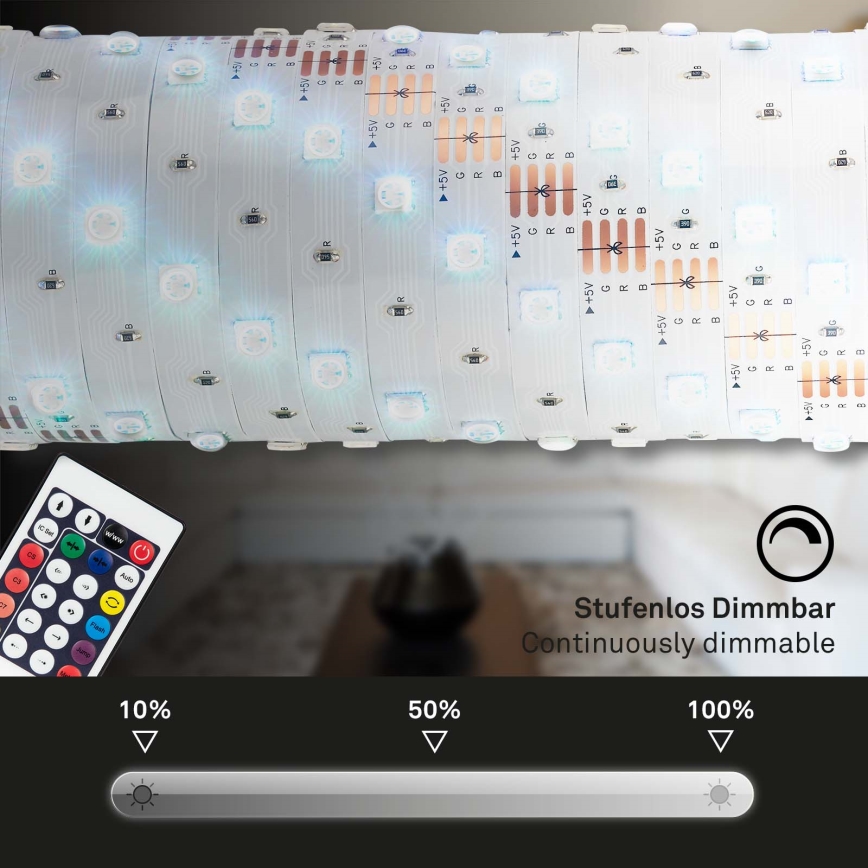 Brilo - Світлодіодна RGBW стрічка з регулюванням яскравості 6,5м LED/24W/230V + пульт дистанційного керування