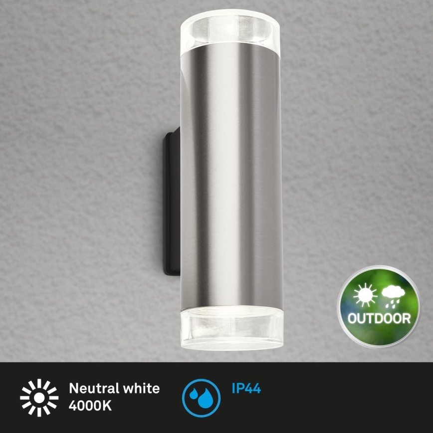 Brilo - Вуличний світлодіодний настінний світильник 2xGU10/4,7W/230V IP44 4000K матовий хром