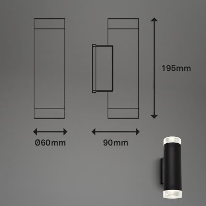 Brilo - Вуличний світлодіодний настінний світильник 2xGU10/4,7W/230V IP44 4000K чорний
