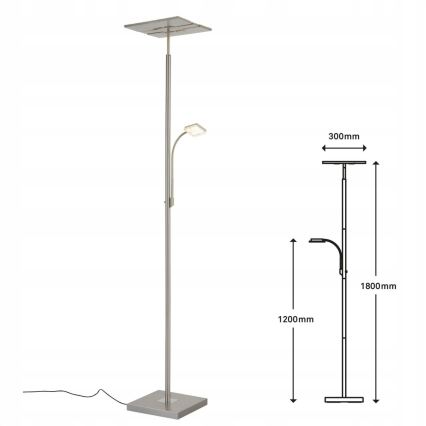 Briloner 1328-022 - LED Підлогова лампа з регульованою яскравістю LED/21W/230V + LED/3,5W матовий хром
