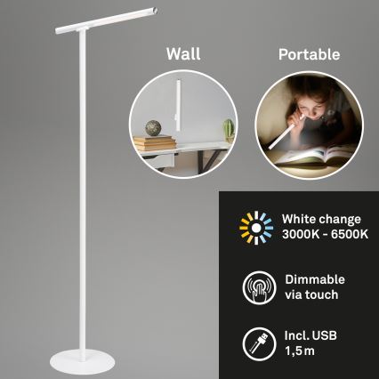 Briloner 1384-016 - Светодиодный сенсорный торшер с регулированием яркости 2в1 EVERYWHERE LED/2,3W/5V 2000 mAh