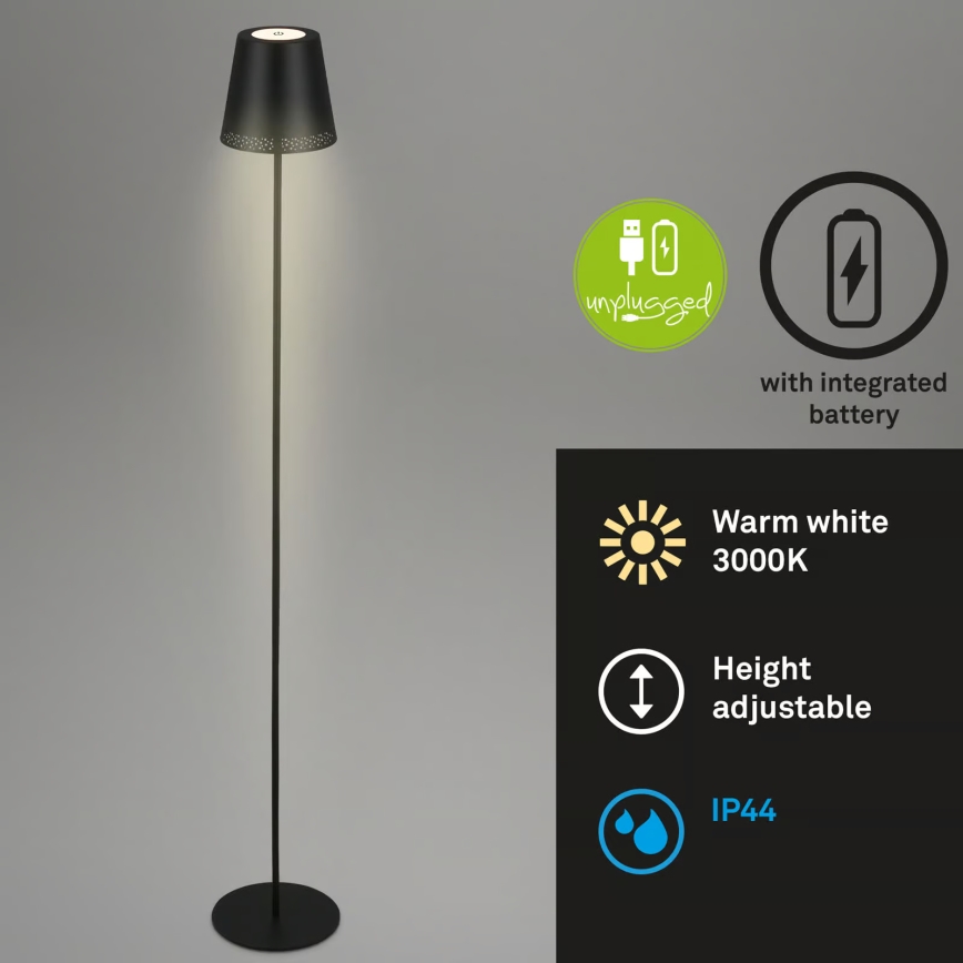 Briloner 1438015 - диммируемый торшер KIKI, LED/4,3 Вт/5 В, IP44, 2600 мА·ч, черный