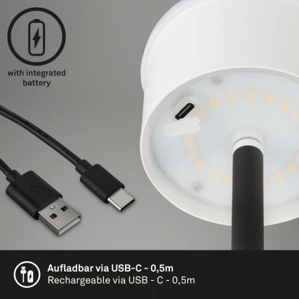 Briloner 1438015 - диммируемый торшер KIKI, LED/4,3 Вт/5 В, IP44, 2600 мА·ч, черный