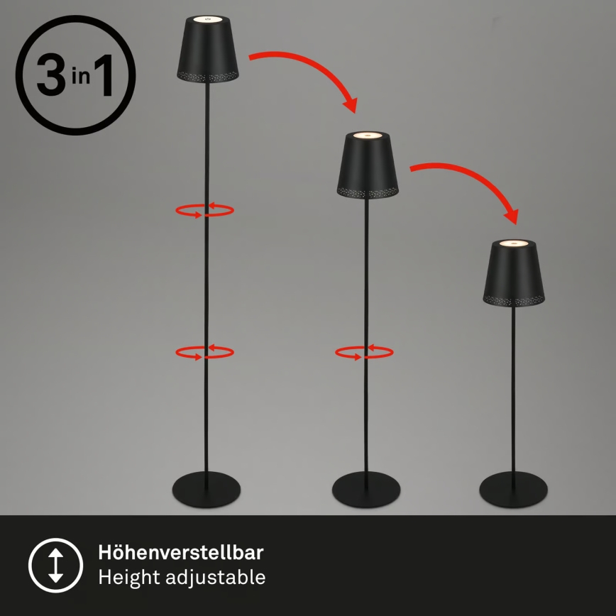 Briloner 1438015 - диммируемый торшер KIKI, LED/4,3 Вт/5 В, IP44, 2600 мА·ч, черный
