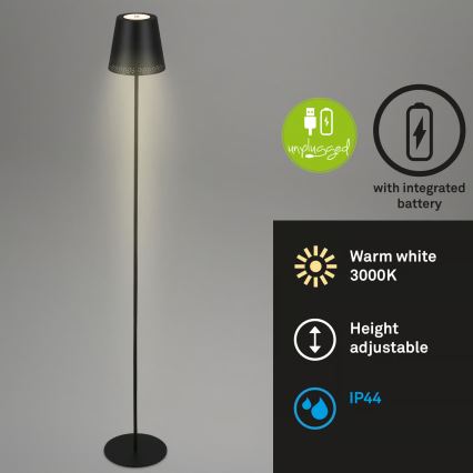 Briloner 1438015 - регульований світлодіодний торшер KIKI LED/4,3W/5V IP44 2600 mAh чорний