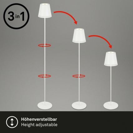 Briloner 1438016 - LED Сенсорний торшер з регулюванням яскравості 3в1 LED/3,5W/5V IP44 3000K 38-130 см білий