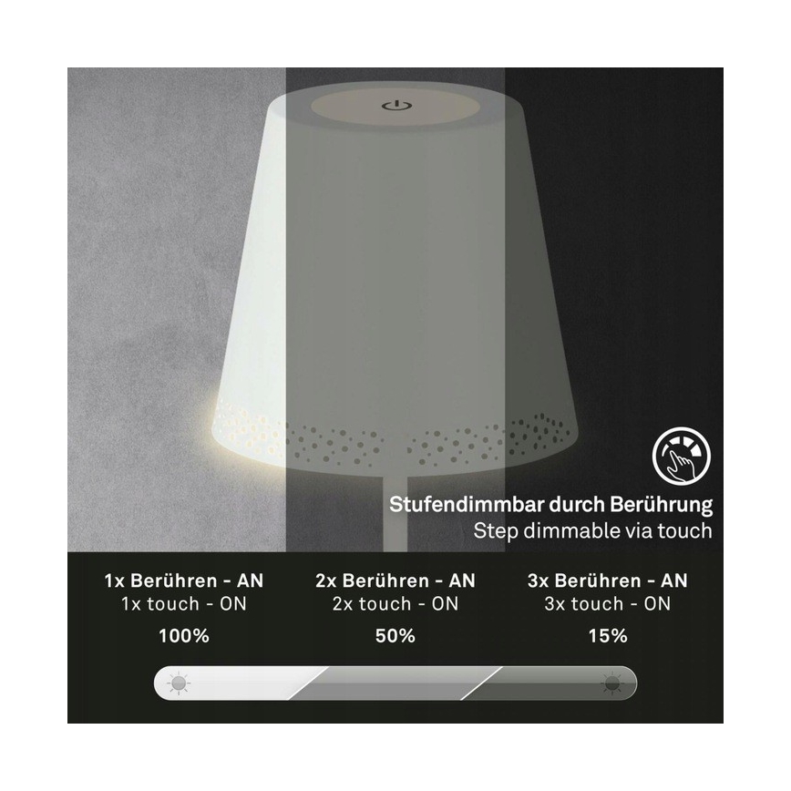 Briloner 1438016 - LED Сенсорний торшер з регулюванням яскравості 3в1 LED/3,5W/5V IP44 3000K 38-130 см білий