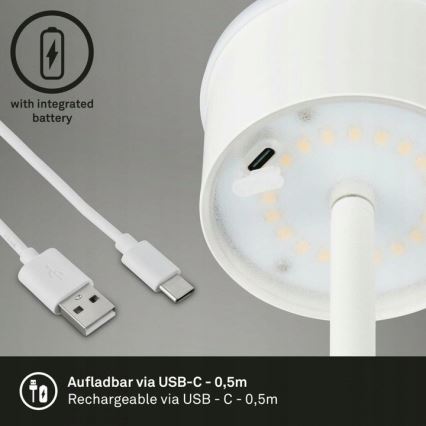 Briloner 1438016 - Светодиодный сенсорный торшер с регулированием яркости 3в1 LED/3,5W/5V IP44 3000K 38-130 см белый
