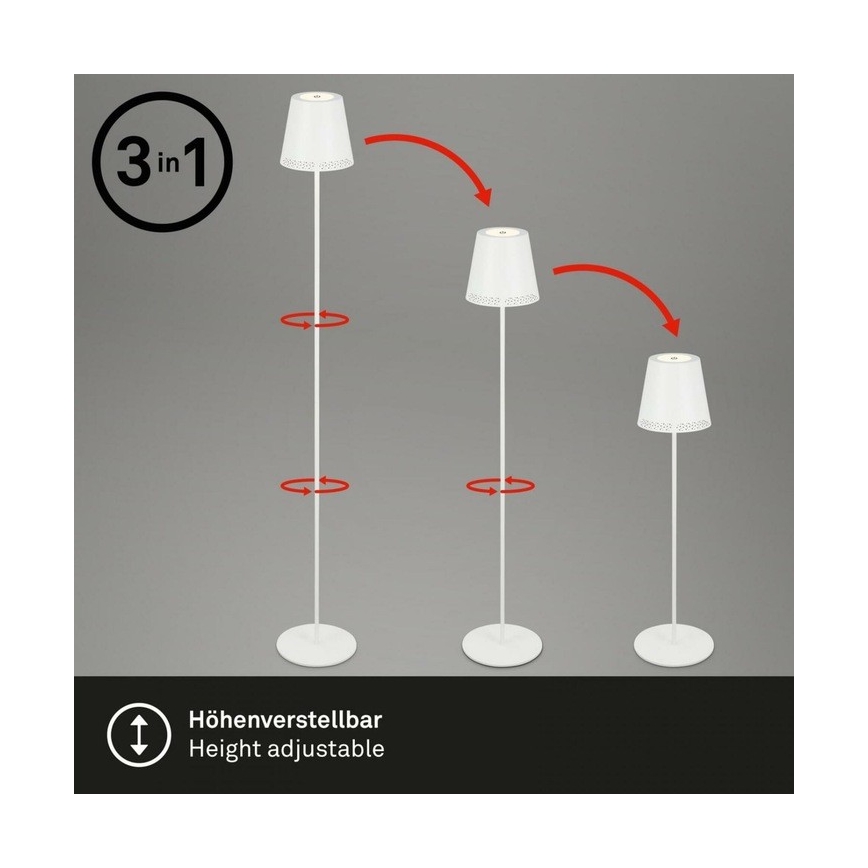 Briloner 1438016 - Светодиодный сенсорный торшер с регулированием яркости 3в1 LED/3,5W/5V IP44 3000K 38-130 см белый