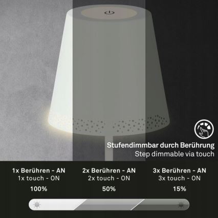 Briloner 1438016 - Светодиодный сенсорный торшер с регулированием яркости 3в1 LED/3,5W/5V IP44 3000K 38-130 см белый
