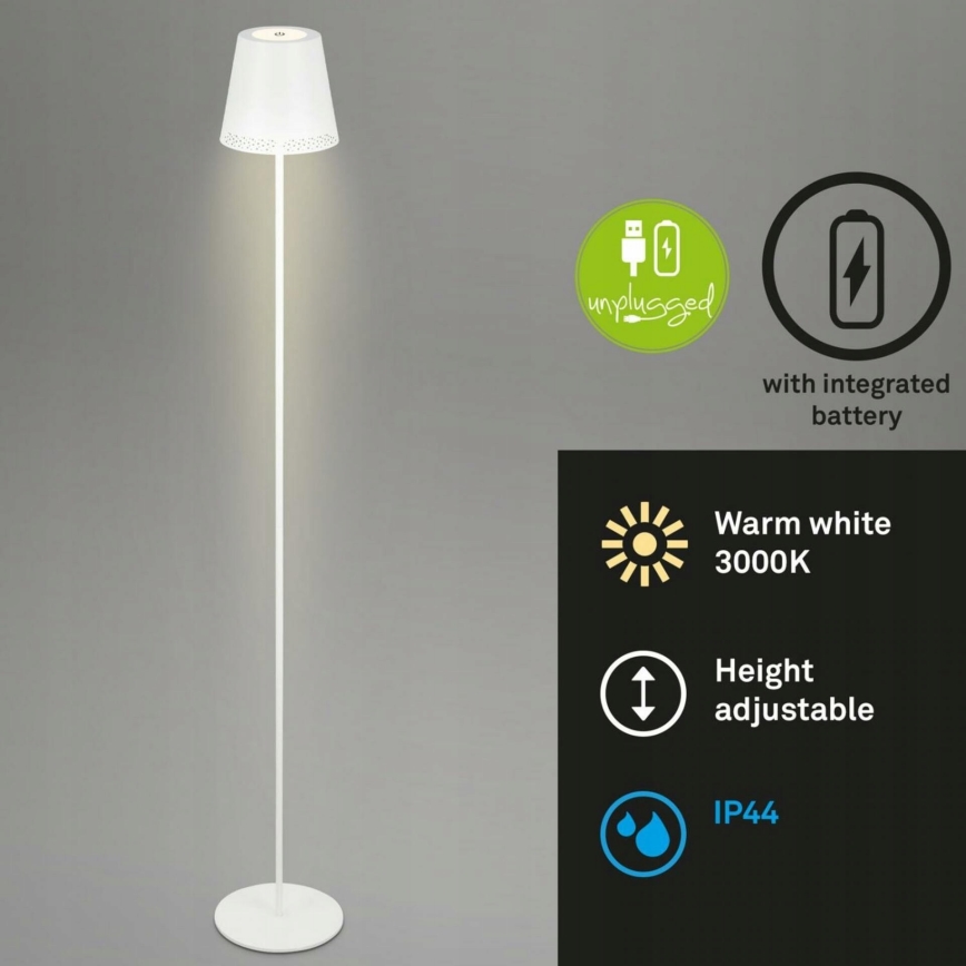 Briloner 1438016 - Светодиодный сенсорный торшер с регулированием яркости 3в1 LED/3,5W/5V IP44 3000K 38-130 см белый