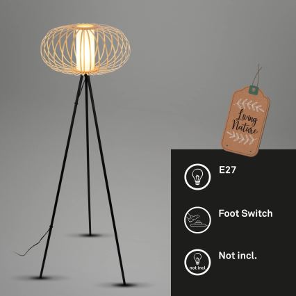 Briloner 1759011 - Підлогова лампа 1xE27/10W/230V бамбук/чорна