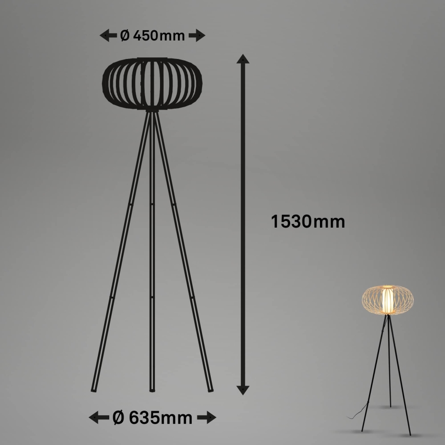 Briloner 1759011 - Підлогова лампа 1xE27/10W/230V бамбук/чорна