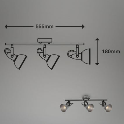 Briloner 2049-034 - Точковий світильник RETRO 3xE14/40W/230V сірий