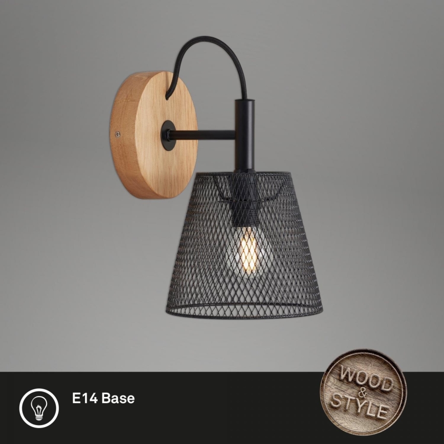 Briloner 2077-015 - Настенный светильник WOOD & STYLE 1xE14/25W/230V каучук