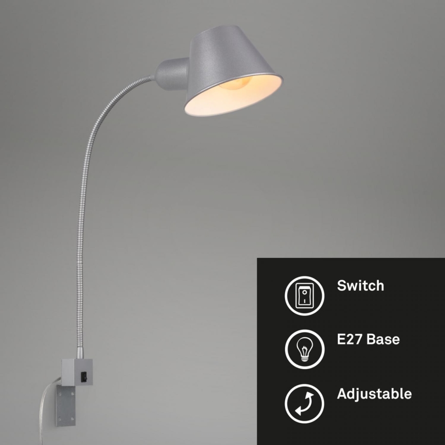 Briloner 2079-014 - Настінна гнучка лампа 1xE27/10W/230V срібний
