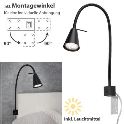 Briloner 2080-015 - LED гнучкий настінний світильник COMFORT LIGHT 1xGU10/5W/230V чорний
