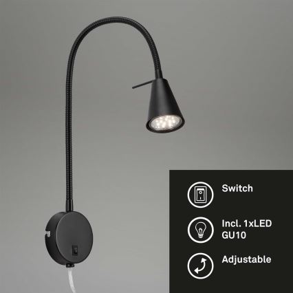 Briloner 2082-015 - LED гибкий настенный светильник COMFORT LIGHT 1xGU10/5W/230V черный