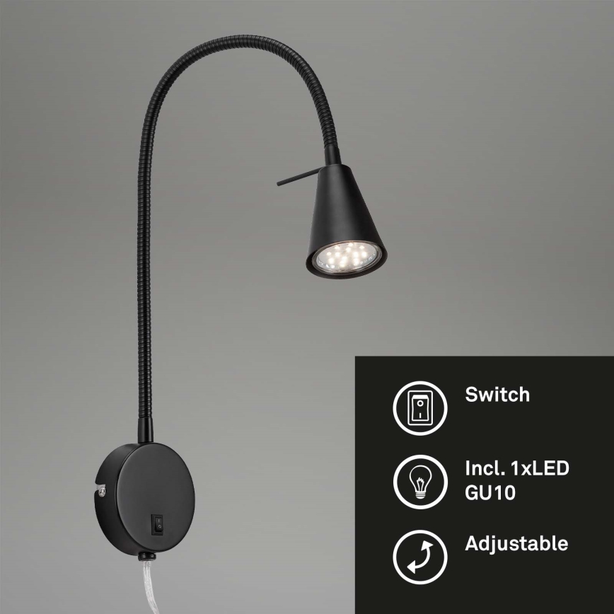 Briloner 2082-015 - LED гнучкий настінний світильник COMFORT LIGHT 1xGU10/5W/230V чорний