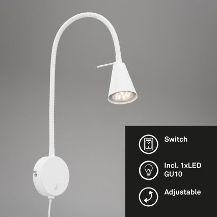 Briloner 2082-016 - LED гнучкий настінний світильник COMFORT LIGHT 1xGU10/5W/230V білий