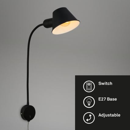 Briloner 2089-015 - Гнучка настінна лампа BRELLO 1xE27/10W/230V чорна