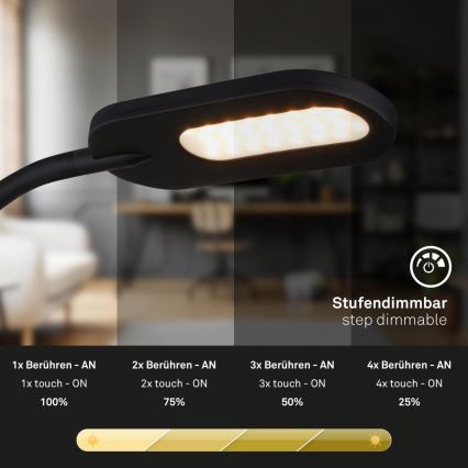 Briloner 2177015 - LED Гнучка настільна лампа з регулюванням яскравості LED/6W/230V чорний
