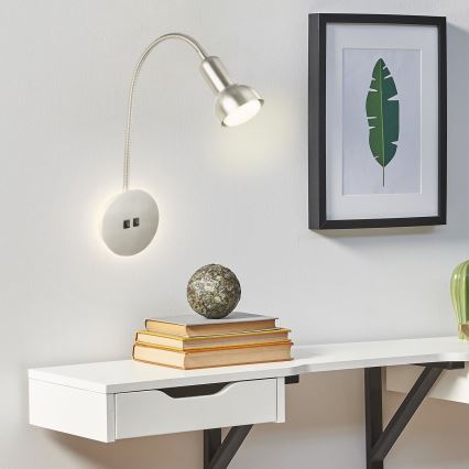 Briloner 2178012 - LED Настінна гнучка лампа 1xE14/10W/230V + LED/3W матовий хром