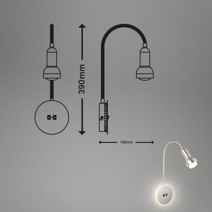 Briloner 2178012 - LED Настінна гнучка лампа 1xE14/10W/230V + LED/3W матовий хром