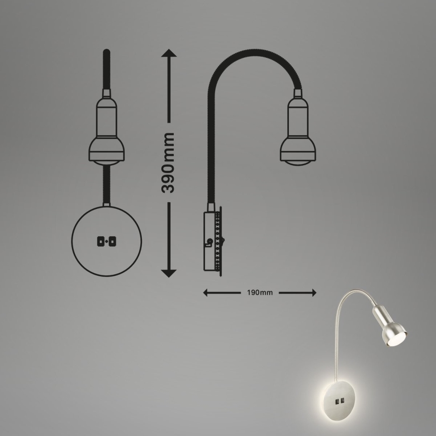 Briloner 2178012 - LED Настінна гнучка лампа 1xE14/10W/230V + LED/3W матовий хром