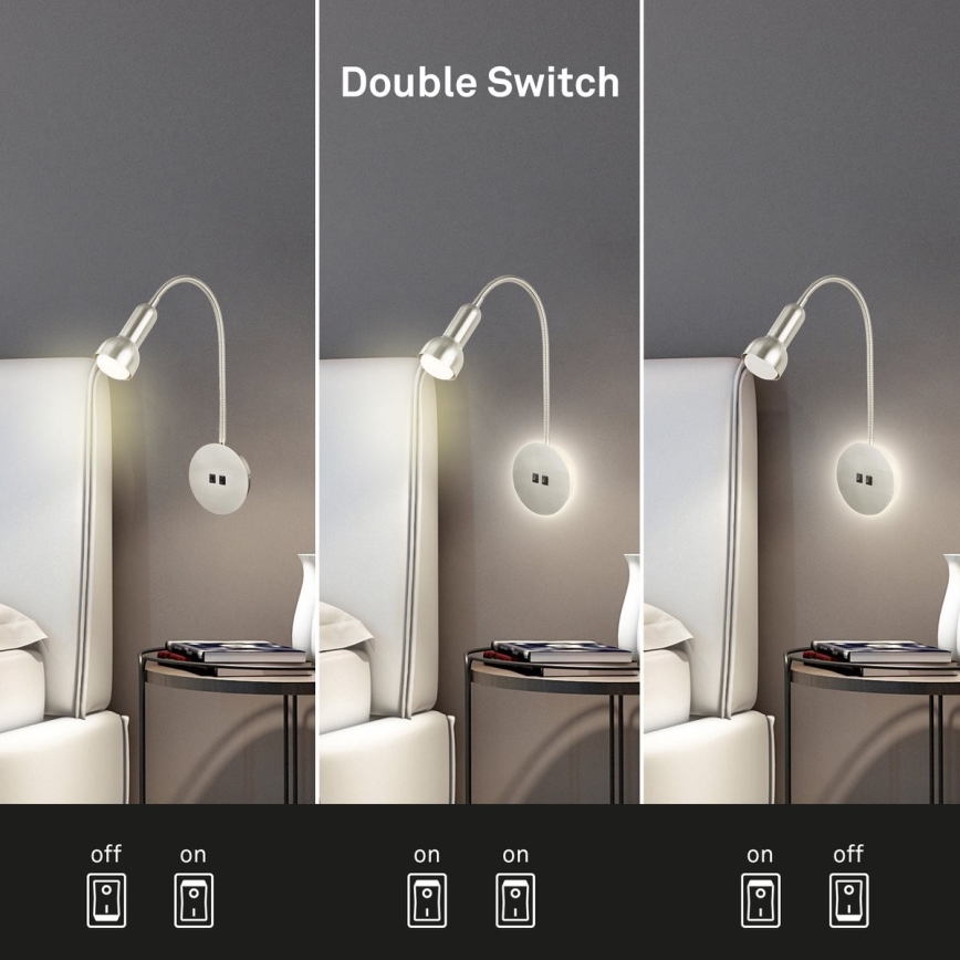 Briloner 2178012 - Светодиодная гибкая настенная лампа 1xE14/10W/230V + LED/3W матовый хром