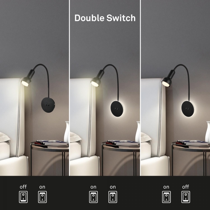 Briloner 2178015 - Светодиодная настенная гибкая лампа 1xE14/10W/230V + LED/3W черный