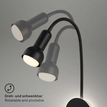 Briloner 2178015 - Светодиодная настенная гибкая лампа 1xE14/10W/230V + LED/3W черный