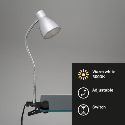 Briloner 2615-014P - Світлодіодна лампа з затискачем GRIP LED/2,5W/230V срібний