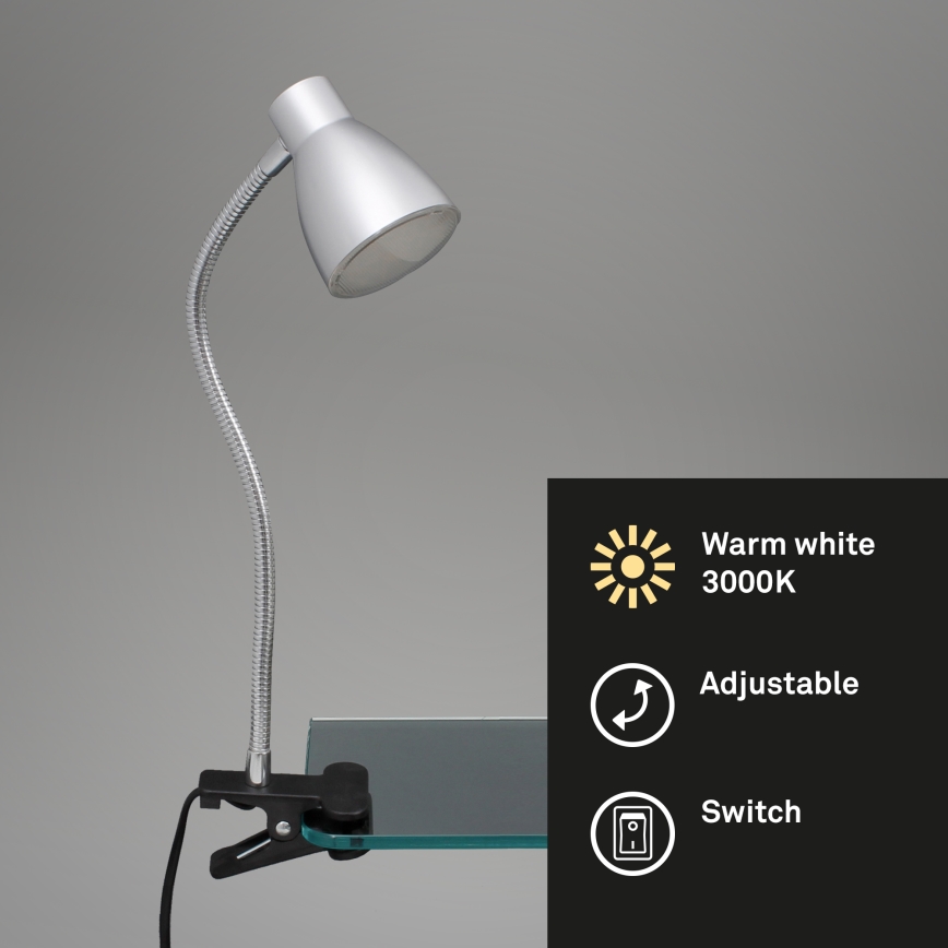 Briloner 2615-014P - Світлодіодна лампа з затискачем GRIP LED/2,5W/230V срібний
