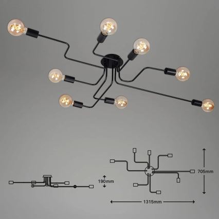 Briloner 2888-085 - Пристельова люстра FARETTO 8xE27/60W/230V чорний