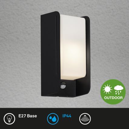 Briloner 3017-015 - Уличный настенный светильник с датчиком BOKS 1xE27/12W/230V IP44