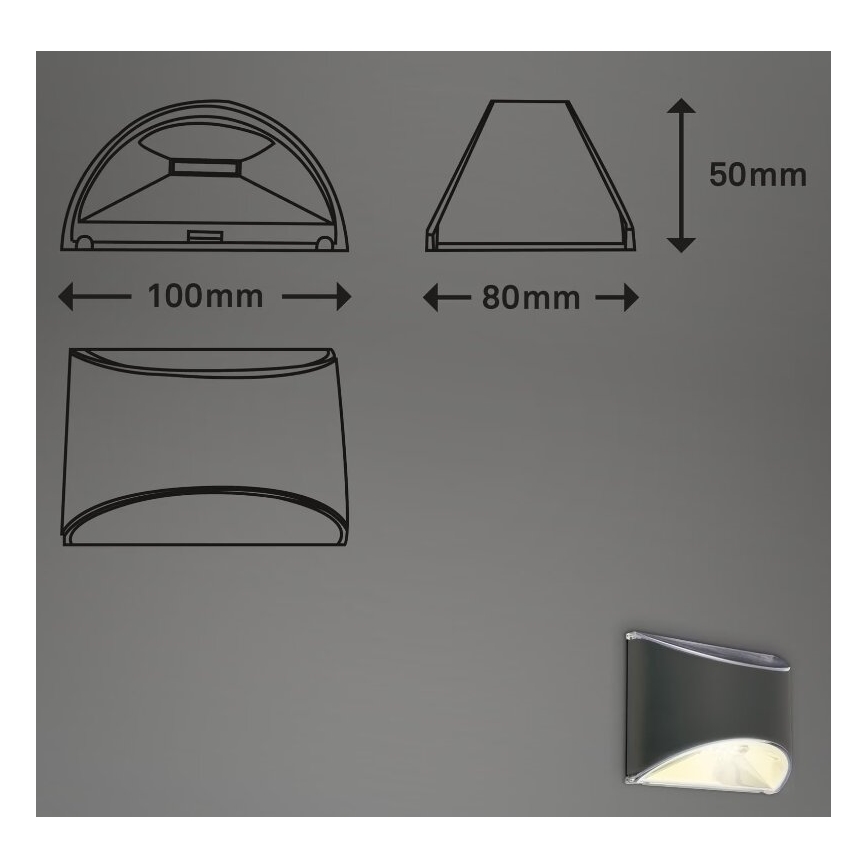 Briloner 3133015 - LED-настенный светильник на солнечной батарее LED/2W/3,7V IP44 3000K 300 mAh