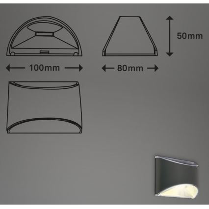 Briloner 3133015 - Світлодіодний настінний світильник на сонячній батареї LED/2W/3,7V IP44 3000K