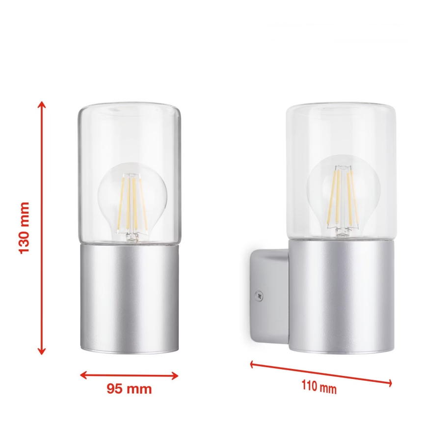 Briloner 320504TF - Вуличний настінний світильник 1xE27/12W/230V IP44 срібний