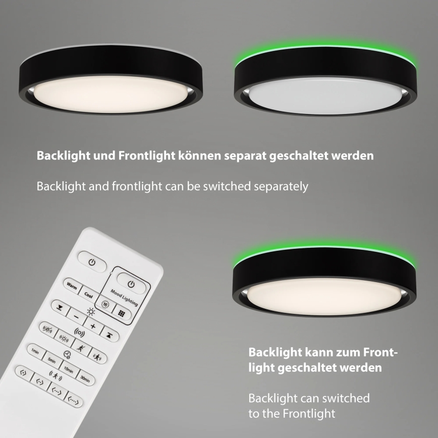 Briloner 3227-015 - Світлодіодний RGB регульований стельовий світильник з сенсором TALENA LED/24W/230V чорний + дистанційне керування