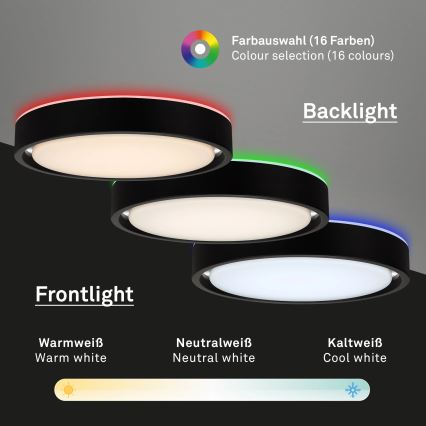 Briloner 3227-015 - LED RGB Стельовий світильник з регулюванням яскравості з датчиком TALENA LED/24W/230V чорний + пульт дистанційного керування